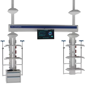 estativa hospitalar com módulos de gases Metahospitalar